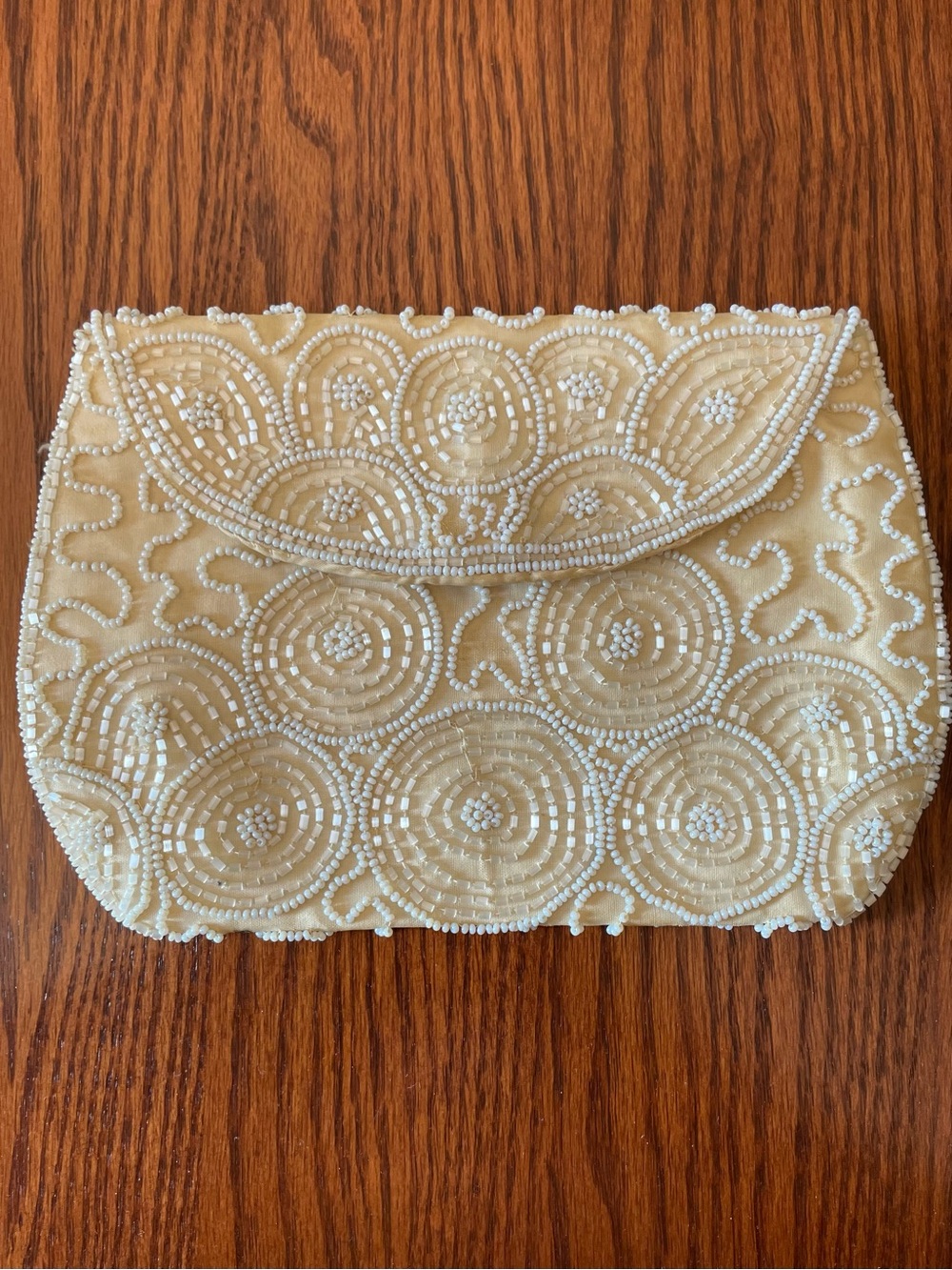 Beautiful Vintage Walborg Hand Beaded 1950s Cream Evening Clutch-Made in Belgium